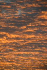 ciel coloré orange, couché de soleil, nuage coton