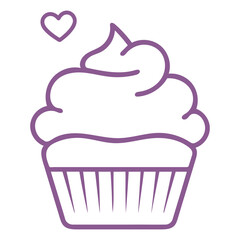 A purple cupcake with a heart-shaped sprinkle on top, against a plain white background