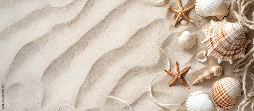 Poster A summer themed scene featuring a sandy beach with seashells and string ideal for a copy space image