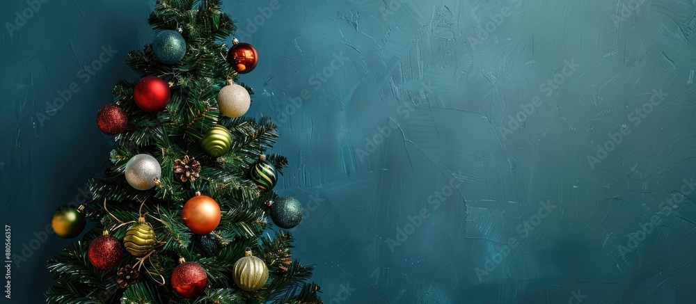 Aufkleber Festive Christmas tree adorned with ornaments creating a holiday ambiance with copy space image