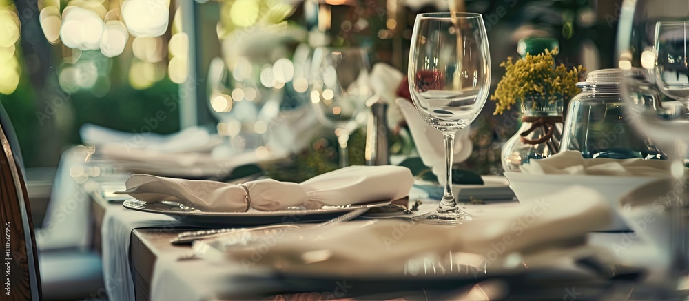 Fototapete close up shot with selective focus on a formal table setting with copy space image