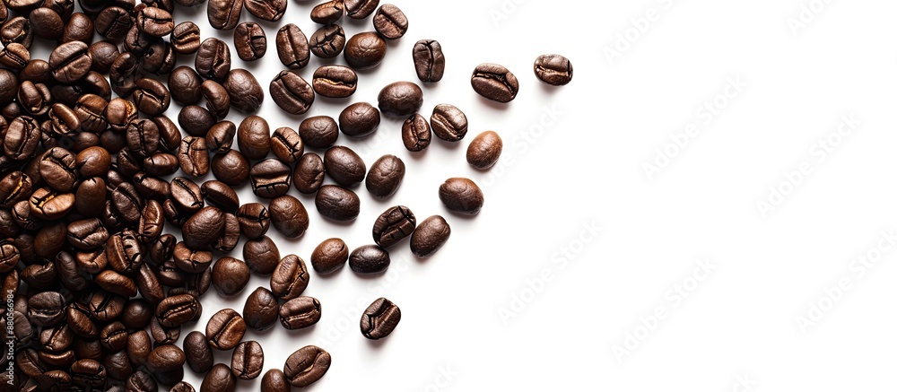 Poster copy space image of coffee beans on a white background ideal for coffee related designs or concepts