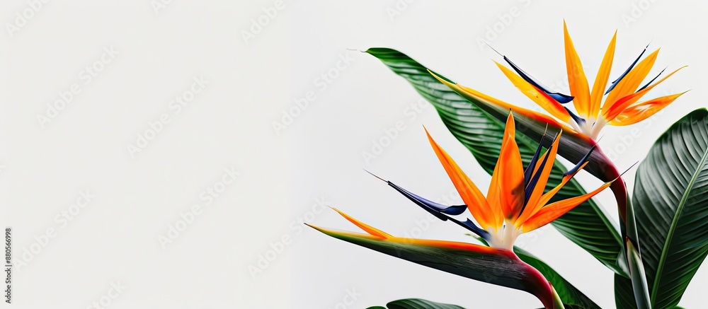 Poster Bird of Paradise flowers Strelitzia reginae displayed in a white backdrop with copy space image