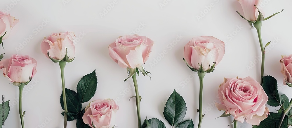 Aufkleber Pink roses displayed against a white backdrop provide an elegant copy space image suitable for text placement Shi Tu Ping Pu