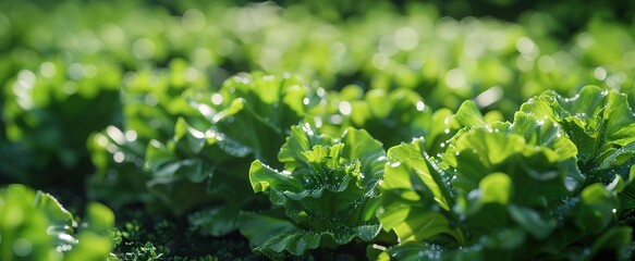 
rows of fresh lettuce in the field with a blur effect background
