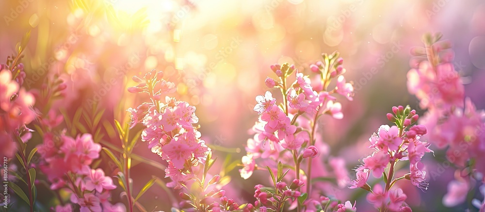 Aufkleber blooming spiraea salicifolia also known as willow herb in a garden setting creating a floral backgro