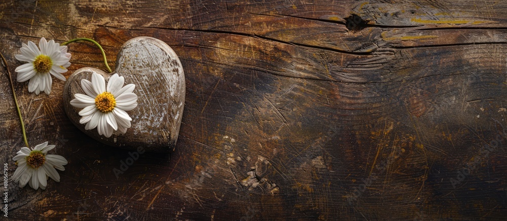 Aufkleber A flower and heart displayed on a wooden surface with ample copy space image