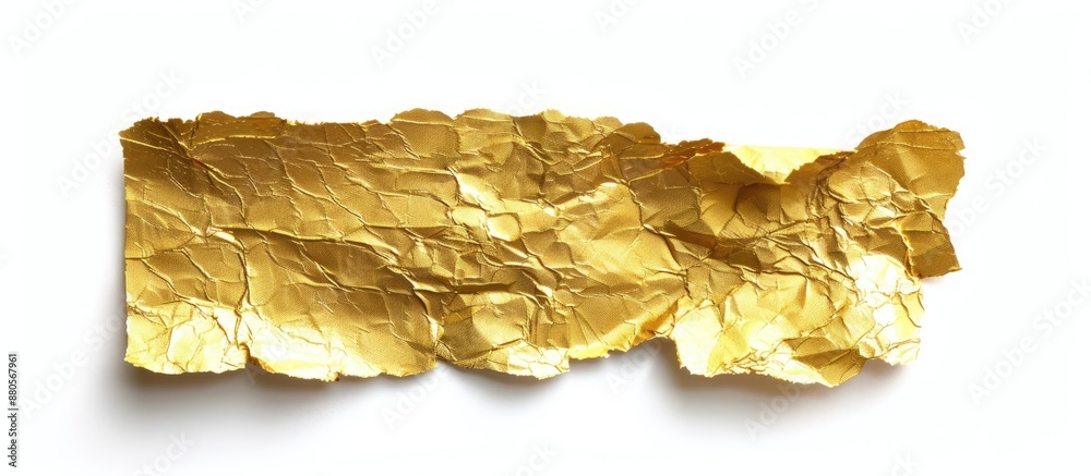 Aufkleber white background showing a torn empty crumbled gold paper piece with copy space image