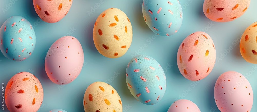 Aufkleber Stylish concept conveyed through an aerial view of Easter eggs arranged neatly providing a designated area for text in the image. copy space available