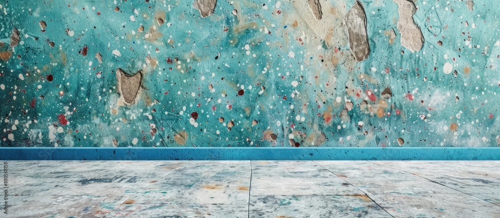 Aufkleber Terrazzo floor and stone wall with a textured marble surface create a background with a pattern and color suitable for displaying images with copy space