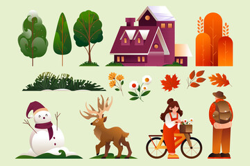 Four seasons elements in gradient style