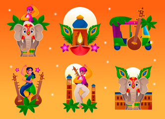 India travel hand drawn mini composition set
