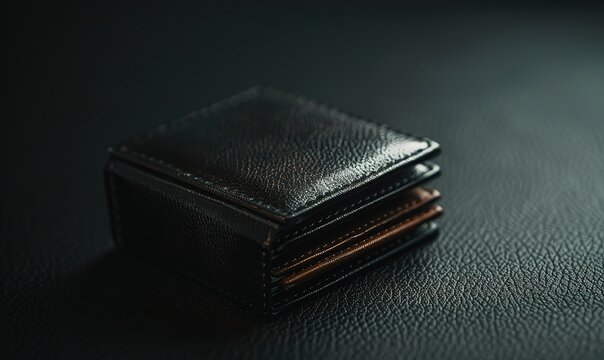 Stacked leather wallets on a black background