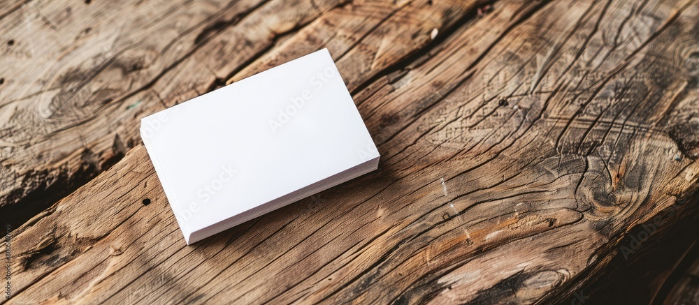 Poster a wooden background complements a mockup showcasing white business cards perfect for branding identi