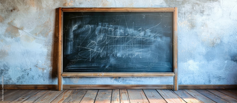 Poster Traditional school themed chalkboard with wooden frame ready for writing with white chalk ideal for adding text or drawing copy space image