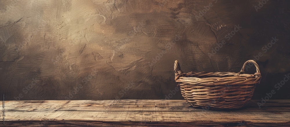 Aufkleber Wooden table with an empty basket suitable for a copy space image