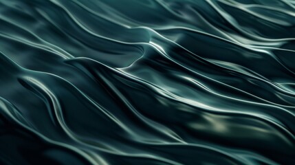 Fototapeta premium Mesmerizing dark green metallic liquid flows in elegant waves, reflecting light and shadows, creating a luxurious modern design with a unique pattern and texture