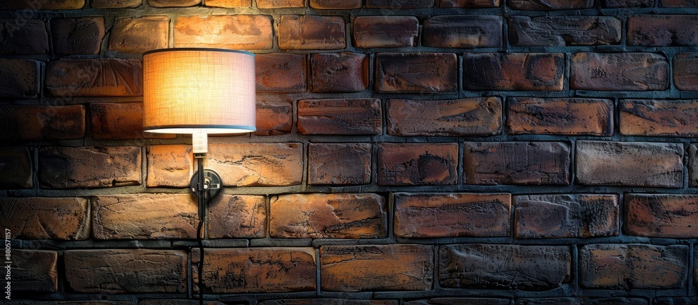 Poster copy space image of a lamp against a backdrop of a brick wall