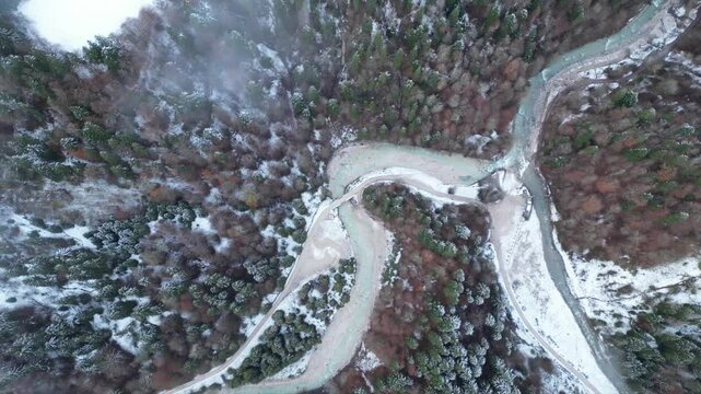 Aerial view of Partnachklamm ,a scenic location and nature attraction in Germany near Garmisch Paterkirchen