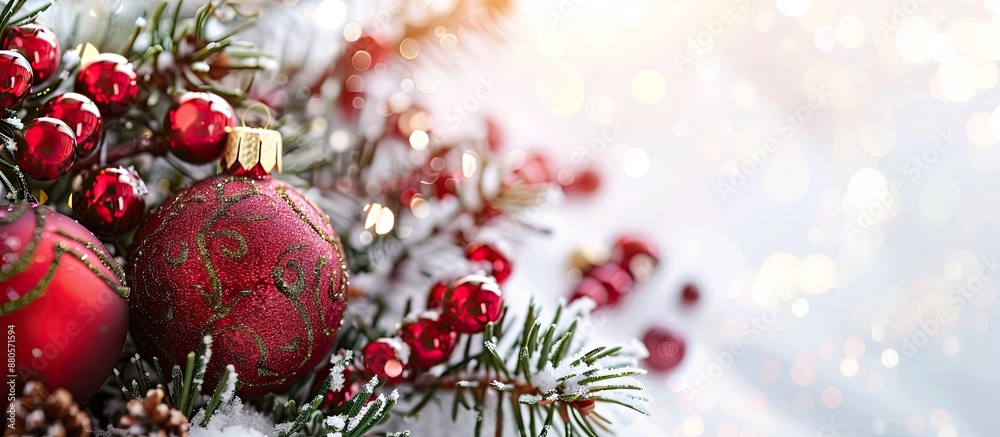 Poster festive christmas ornaments on a branch with copy space image