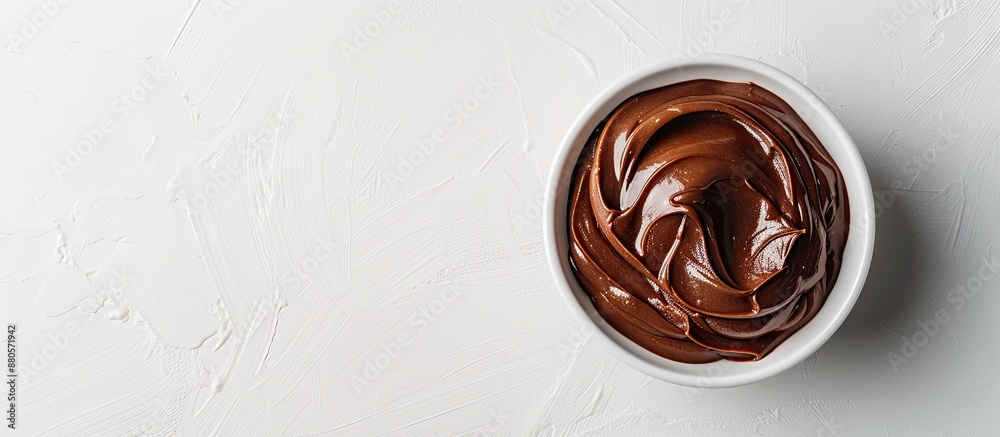 Aufkleber A bowl of chocolate hazelnut spread on a white backdrop with copy space for text or design