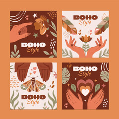 Boho style hand drawn card set