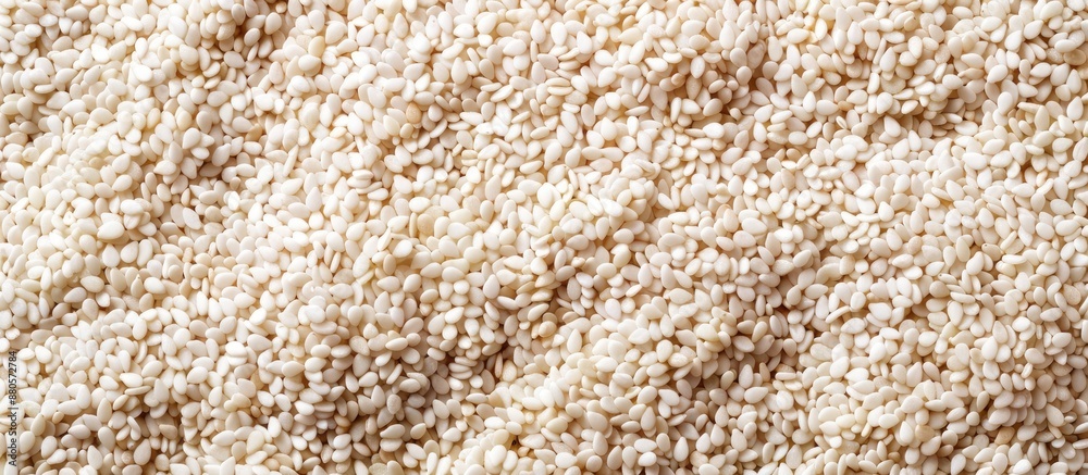 Poster white sesame seeds ideal for background texture with room for copy space image