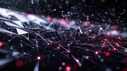Obraz premium Abstract futuristic digital network background with connecting lines and particles, creating a sense of technology and innovation.