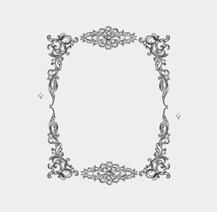 Hand drawn vector abstract outline,graphic,line vintage baroque ornament floral frame in calligraphic elegant modern style.Baroque floral vintage outline design concept.Vector antique frame isolated.