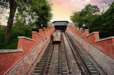 Obraz premium Budapest Castle Hill Funicular. Hungary. Vintage carriages.