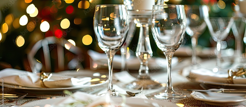 Fototapete close up shot with selective focus on a formal table setting with copy space image