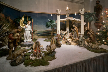 Nativity scene at Frauenkirche, gothic styled 15th century Munich cathedral, Germany