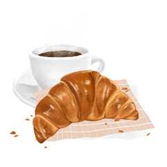 Croissant & coffee png, breakfast food, transparent background