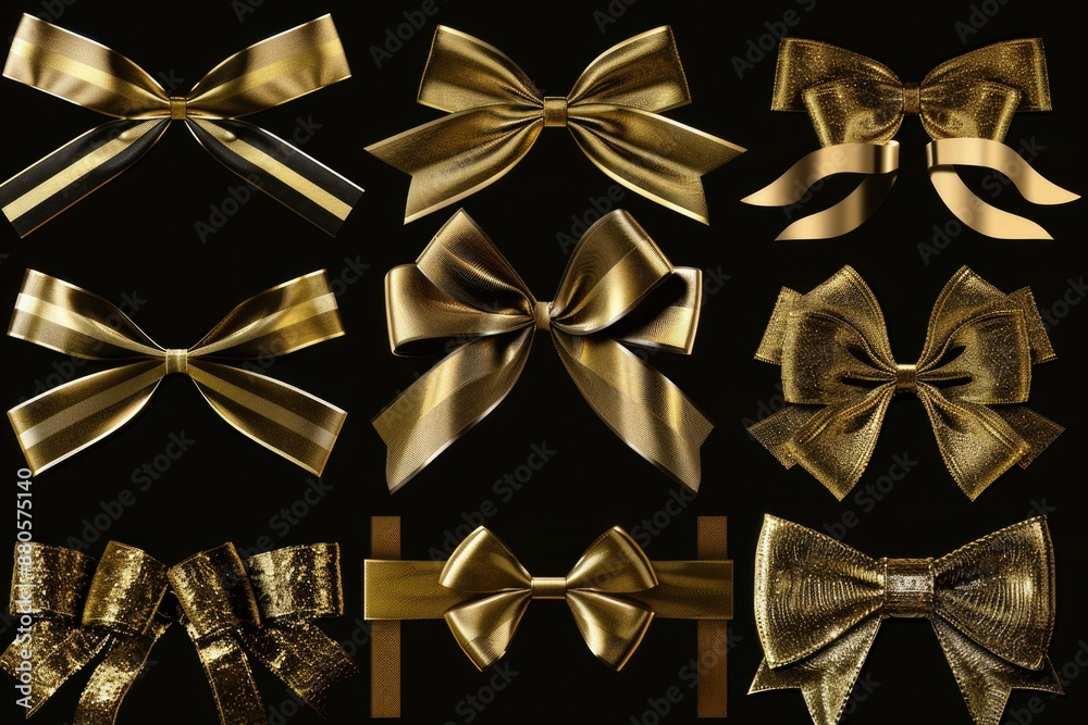 Wall mural A collection of golden bows against a dark background