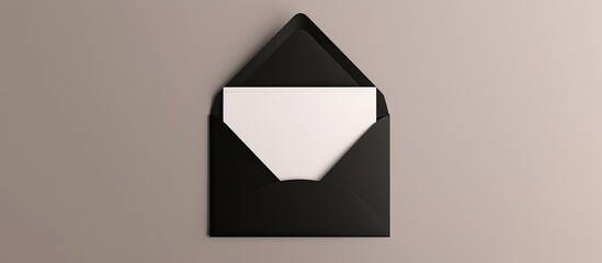Mockup featuring a black envelope and an empty white card against a grey background ideal for invitations or greetings with available copy space image