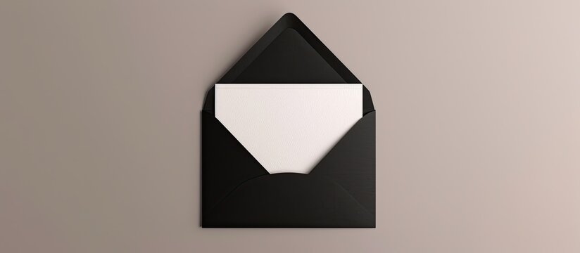 Mockup featuring a black envelope and an empty white card against a grey background ideal for invitations or greetings with available copy space image