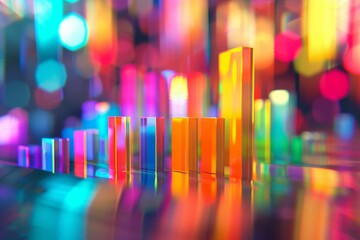 Vibrant business data growth bar graph on abstract background, 3d rendering with bokeh effect