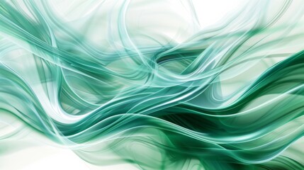 Obraz premium Abstract green waves are flowing, giving a sense of elegance and serenity. This illustration is perfect for any project needing a touch of nature and peacefulness