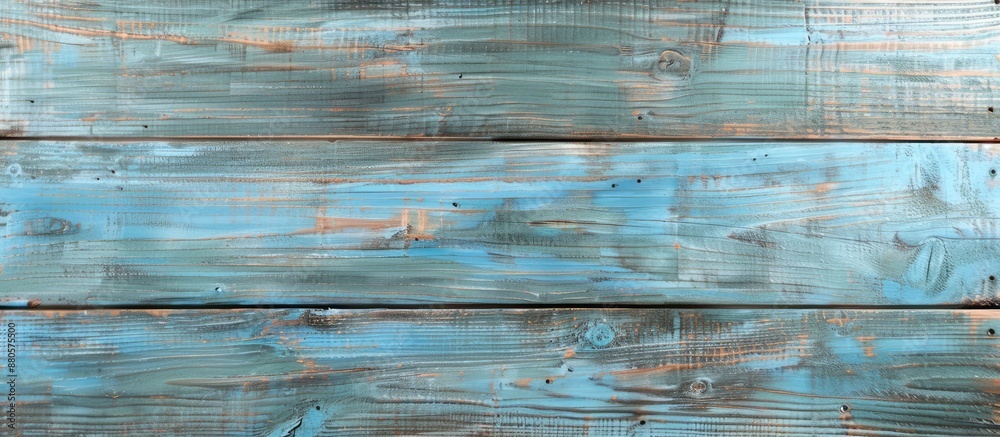 Poster Front view of a wooden surface painted in a serene blue hue with ample space for additional text or images ideal as a copy space image