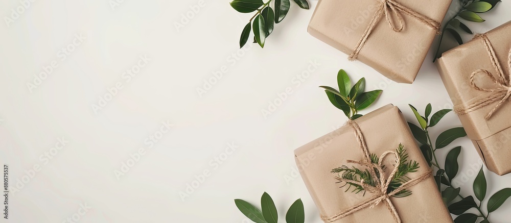 Poster elegant paper wrapped vertical gift boxes on a white background with copy space image