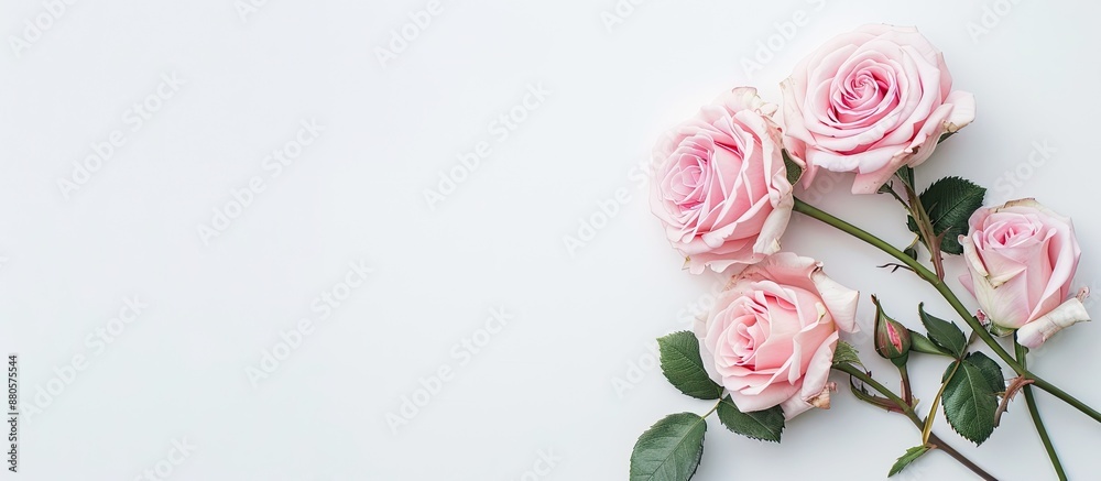 Aufkleber Pink roses displayed against a white backdrop provide an elegant copy space image suitable for text placement Shi Tu Ping Pu