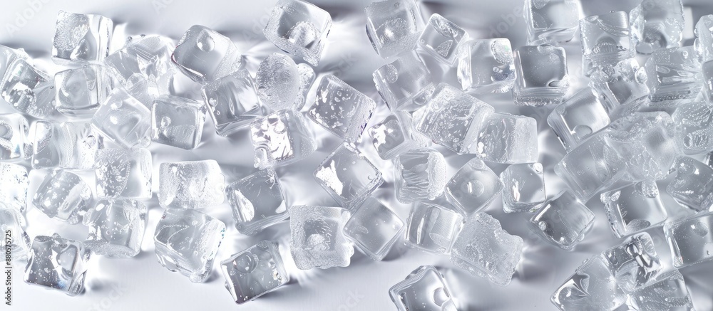 Poster Faux ice cubes made of clear acrylic not cold but optically deceiving suitable for outdoor dining with a top down view perfect as a food background with room for text in the image