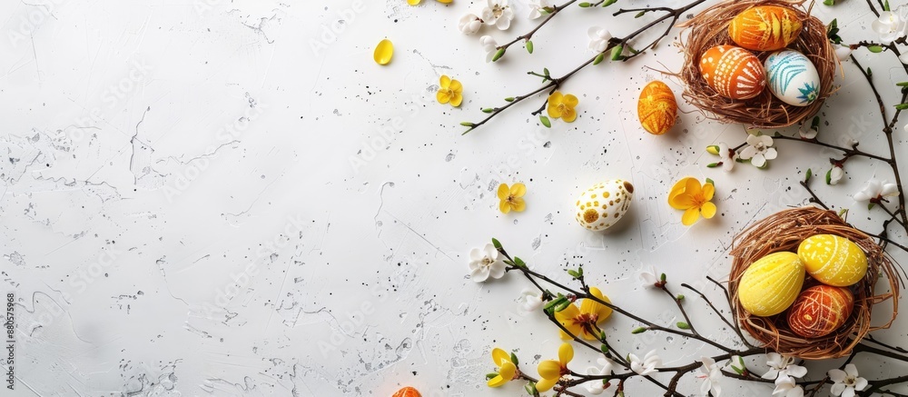 Poster Top view mockup featuring an Easter concept on a white background with copy space image