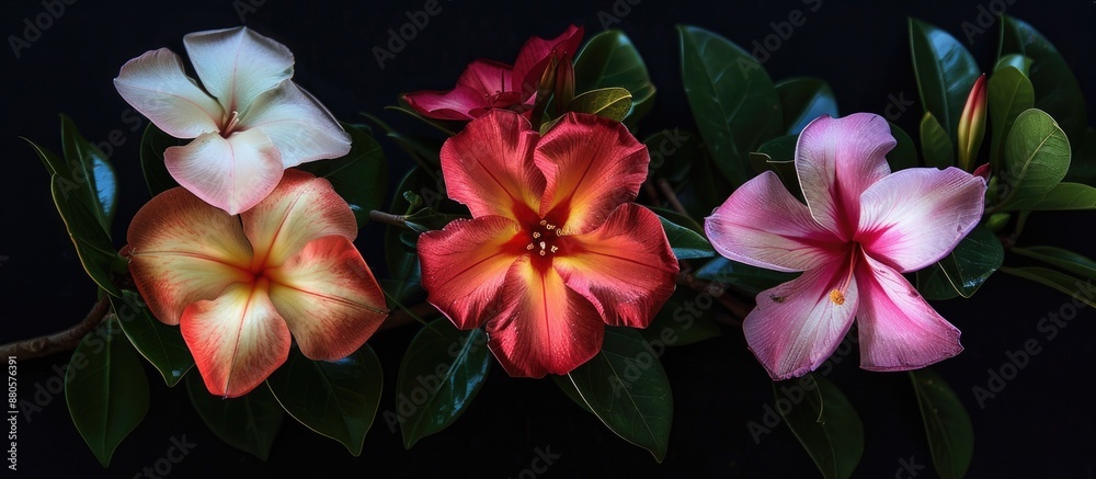 Poster These three flowers are known as Desert Rose Impala Lily and Mock Azalea can be seen in a nature setting in a copy space image