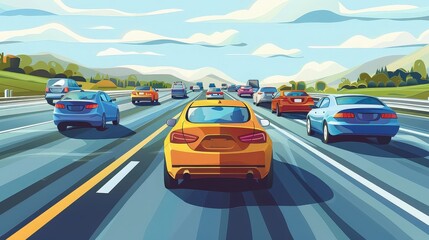 Cars on a Highway Through a Green Landscape