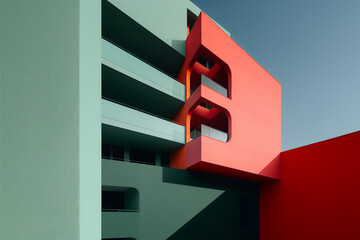 Modern architectural building with bold colorful design. Generative AI image