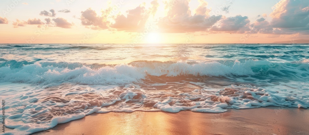 Poster High quality photo of a beautiful seascape captured during the golden hour with plenty of copy space image