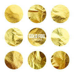 Gold foil, shiny handmade circles. Golden glittering texture, pattern. Luxury shining hand drawn background. Wedding, greeting card decoration elements. Modern minimalist art. Vector illustration