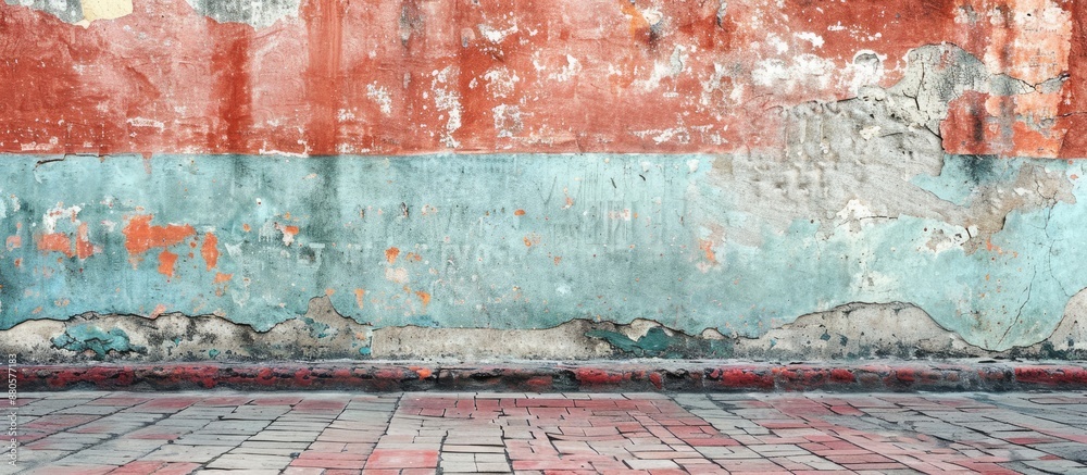 Aufkleber grunge decorative pattern on the street with a weathered stained old stucco wall background in a roo
