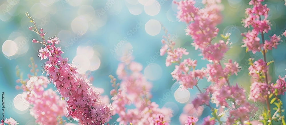 Aufkleber blooming spiraea salicifolia also known as willow herb in a garden setting creating a floral backgro